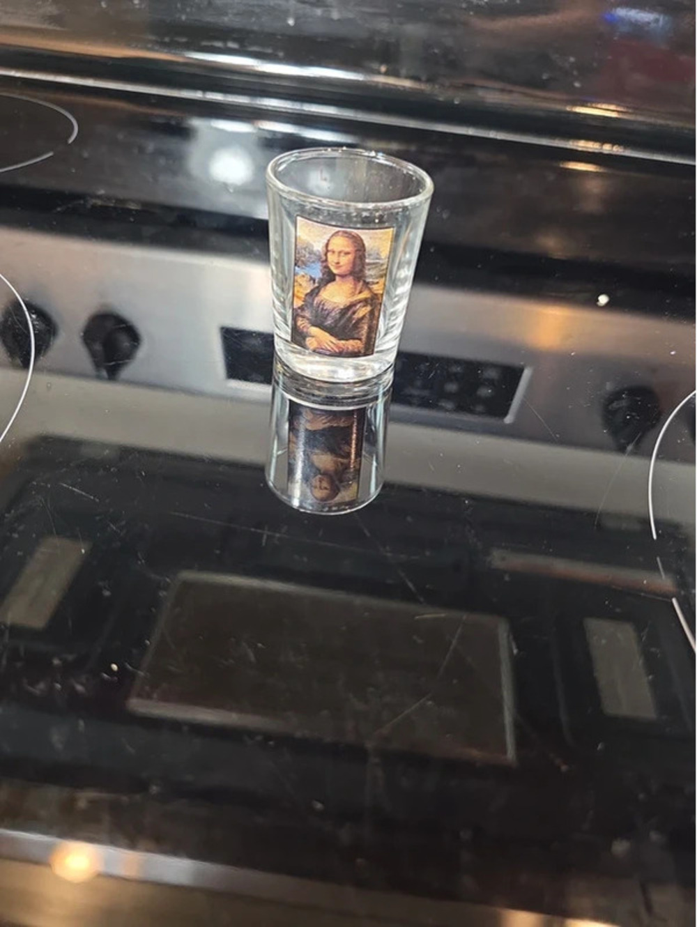 Clear Glass Shot Glass with Mona Lisa Artwork